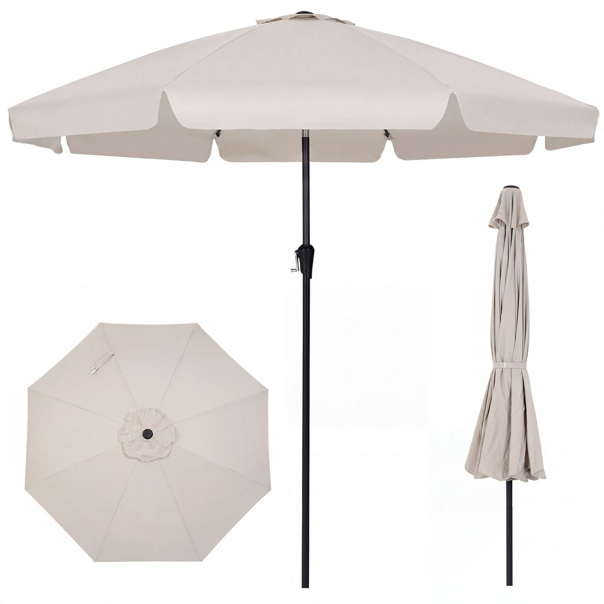 10 FT Scalloped Patio Umbrella with Push Button Tilt and 8 Fiberglass Ribs-Beige