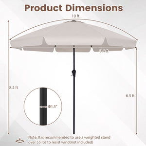10 FT Scalloped Patio Umbrella with Push Button Tilt and 8 Fiberglass Ribs-Beige view 5