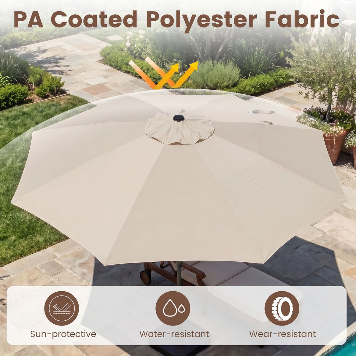 10 FT Scalloped Patio Umbrella with Push Button Tilt and 8 Fiberglass Ribs-Beige view 8