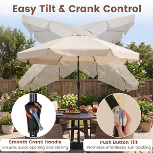 10 FT Scalloped Patio Umbrella with Push Button Tilt and 8 Fiberglass Ribs-Beige view 9