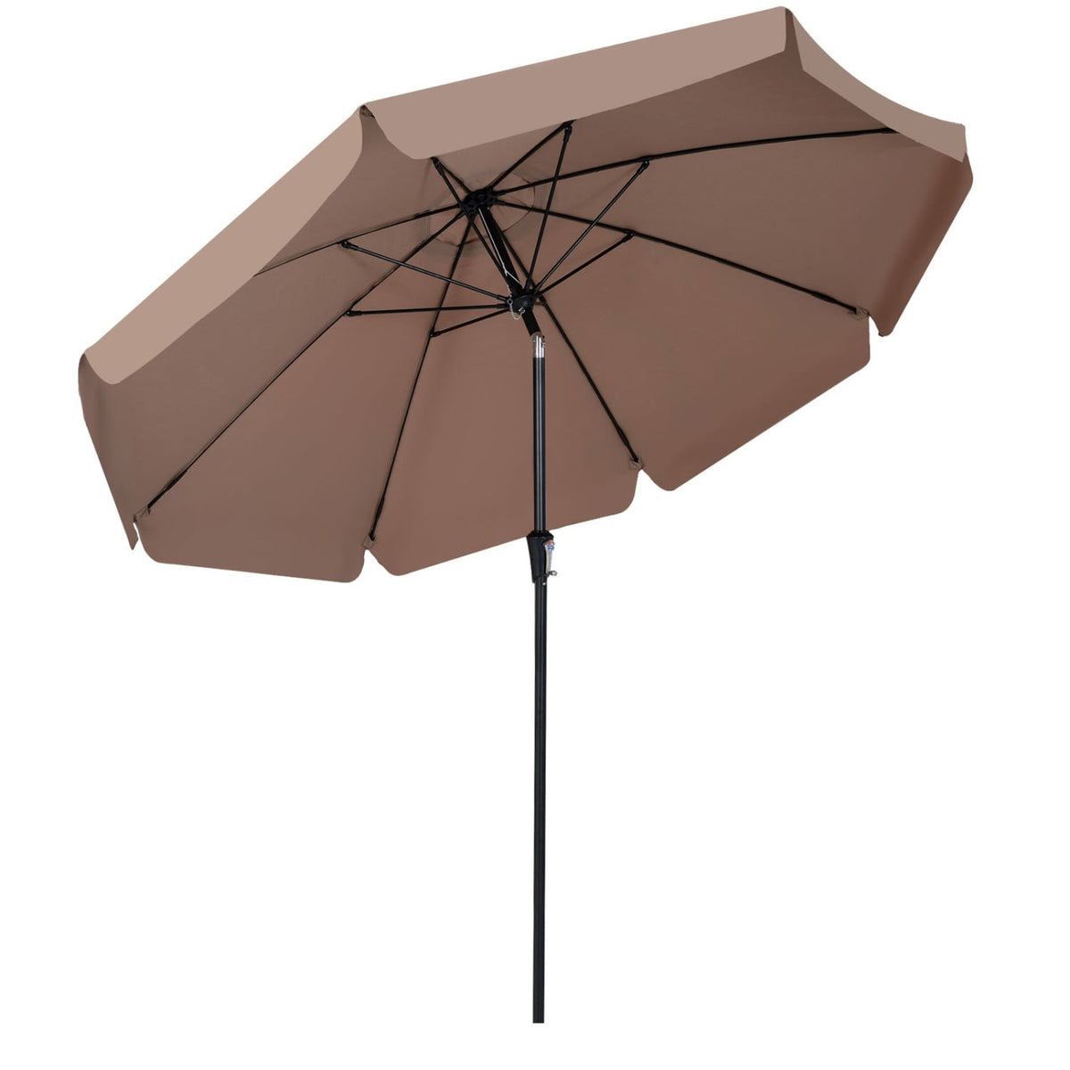 10 FT Scalloped Patio Umbrella with Push Button Tilt and 8 Fiberglass Ribs-Brown view 4