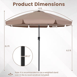 10 FT Scalloped Patio Umbrella with Push Button Tilt and 8 Fiberglass Ribs-Brown view 5