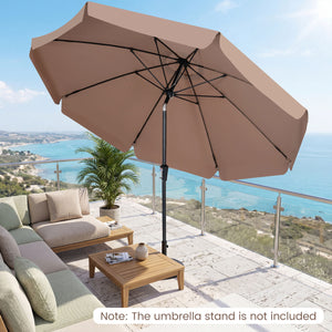10 FT Scalloped Patio Umbrella with Push Button Tilt and 8 Fiberglass Ribs-Brown view 7