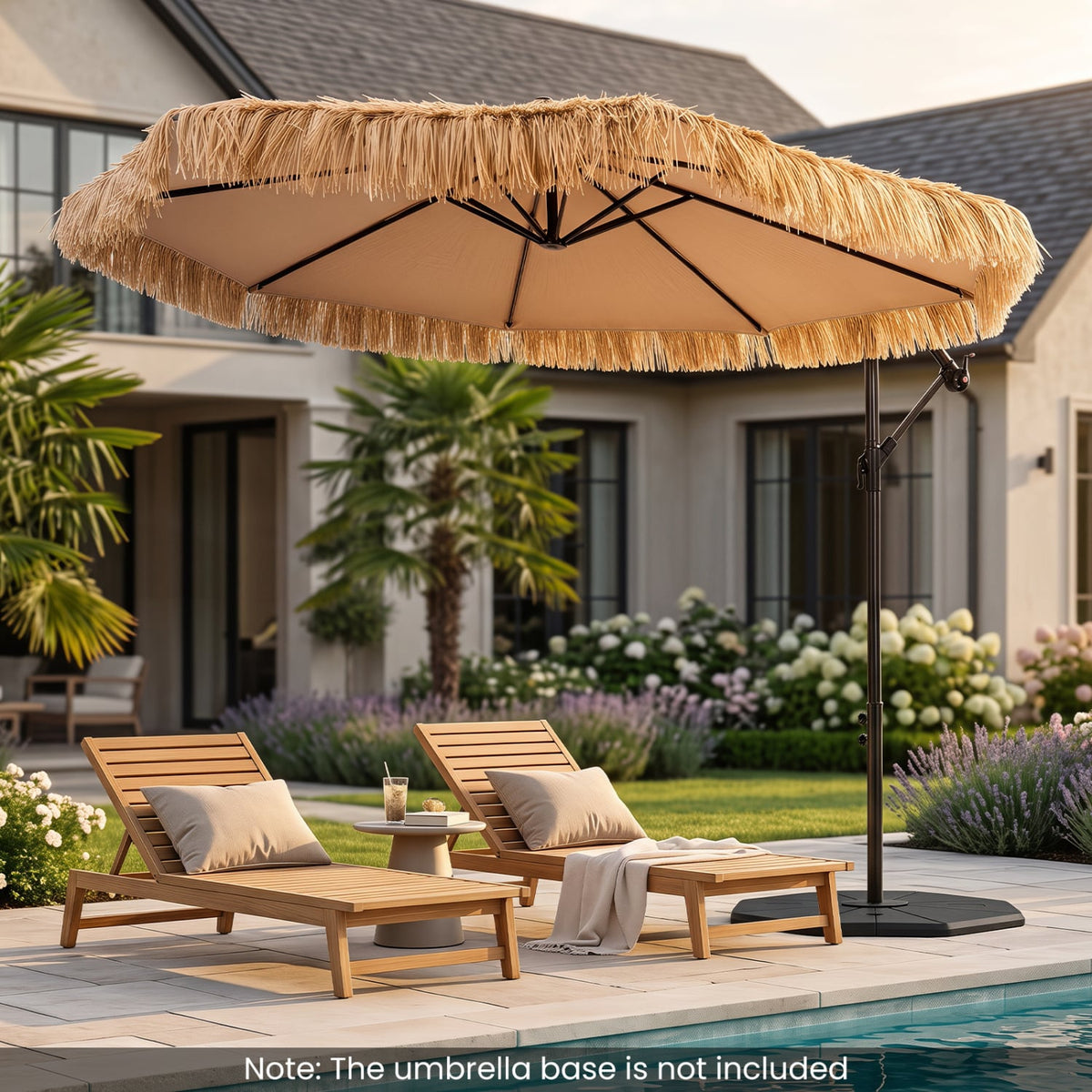 10 FT Solar Thatched Cantilever Umbrella with 12 Modes and Crank Lift-Brown view 3