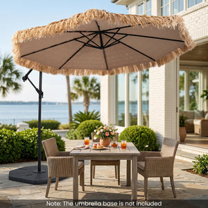10 FT Solar Thatched Cantilever Umbrella with 12 Modes and Crank Lift-Brown view 5
