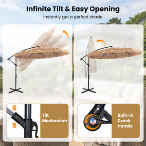 10 FT Solar Thatched Cantilever Umbrella with 12 Modes and Crank Lift-Brown view 6