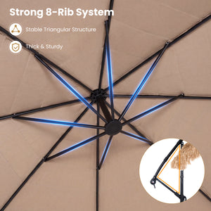 10 FT Solar Thatched Cantilever Umbrella with 12 Modes and Crank Lift-Brown view 8