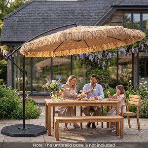 10 FT Solar Thatched Cantilever Umbrella with 96 Multi-color Flowing Lights and 12 Modes-Brown view 2