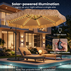 10 FT Solar Thatched Cantilever Umbrella with 96 Multi-color Flowing Lights and 12 Modes-Brown view 6