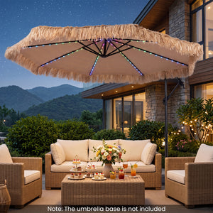 10 FT Solar Thatched Cantilever Umbrella with 96 Multi-color Flowing Lights and 12 Modes-Brown view 3