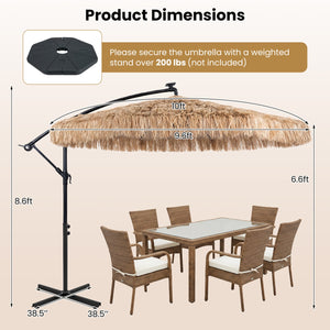 10 FT Solar Thatched Cantilever Umbrella with 96 Multi-color Flowing Lights and 12 Modes-Brown view 5