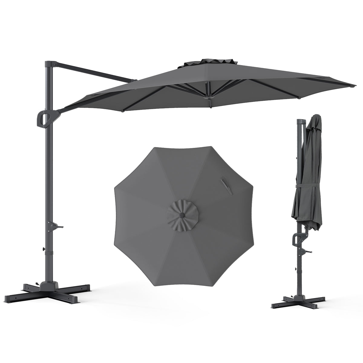 10 Feet Patio Cantilever Umbrella with Easy Tilt Adjustment-Gray view 4