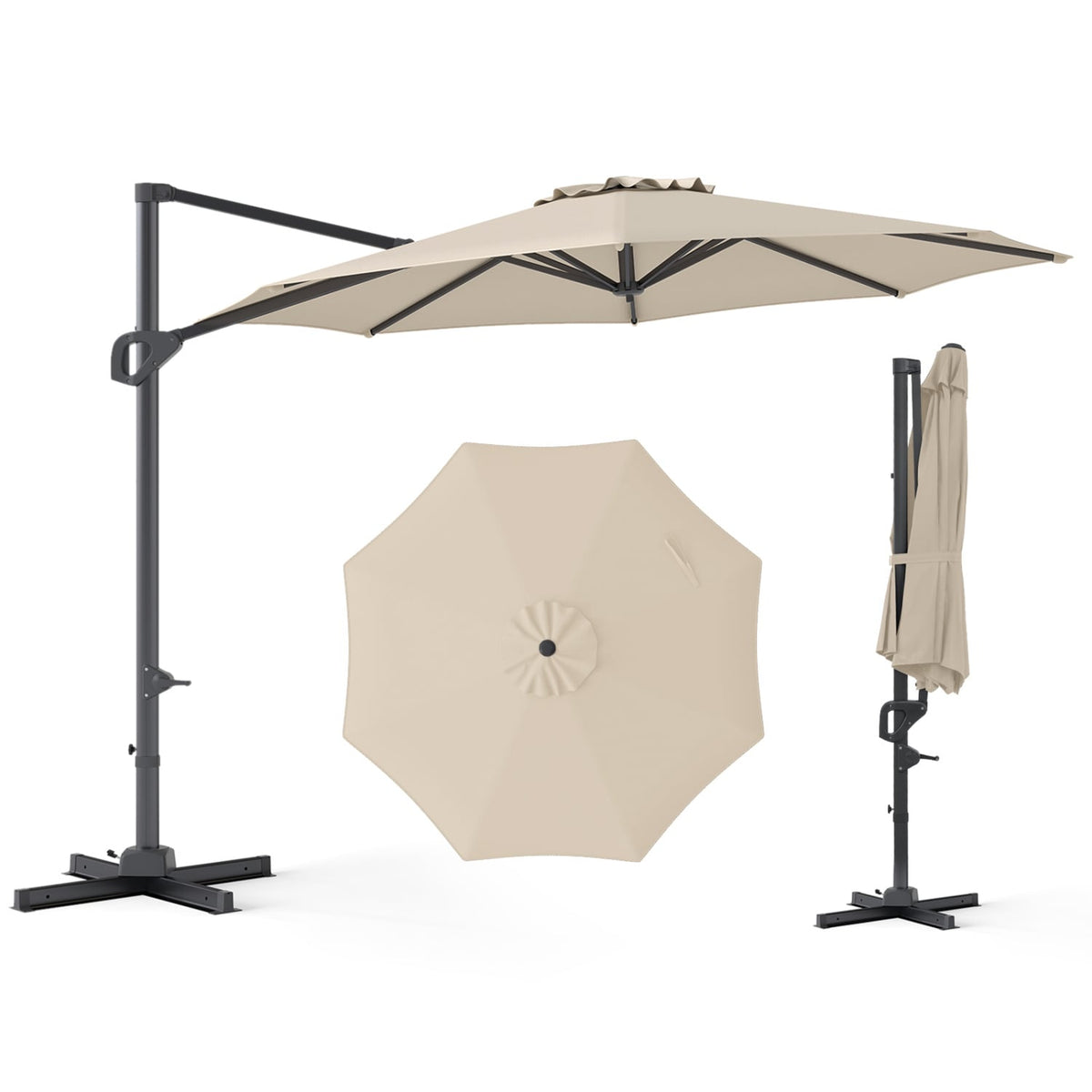 10 Feet Patio Cantilever Umbrella with Easy Tilt Adjustment-Beige view 4