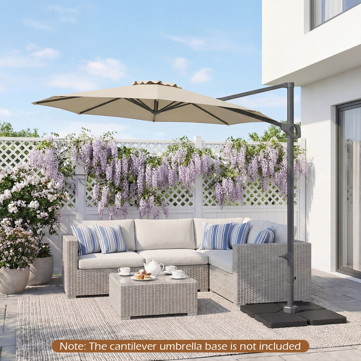 10 Feet Patio Cantilever Umbrella with Easy Tilt Adjustment-Beige view 3
