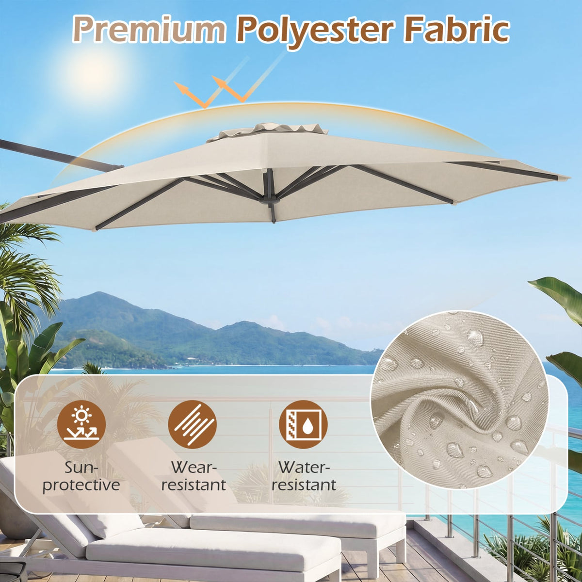 10 Feet Patio Cantilever Umbrella with Easy Tilt Adjustment-Beige view 7