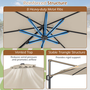 10 Feet Patio Cantilever Umbrella with Easy Tilt Adjustment-Beige view 8