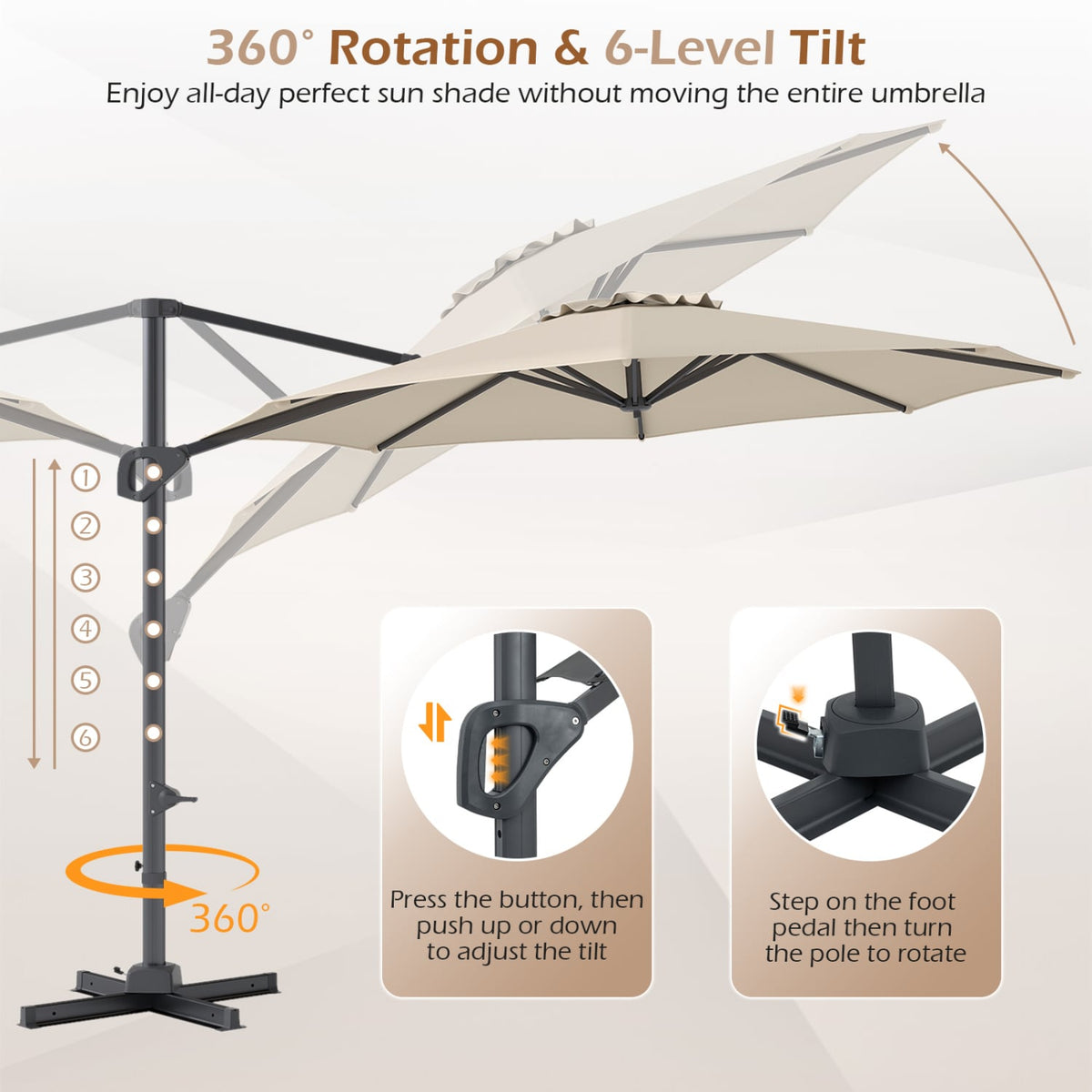 10 Feet Patio Cantilever Umbrella with Easy Tilt Adjustment-Beige view 9