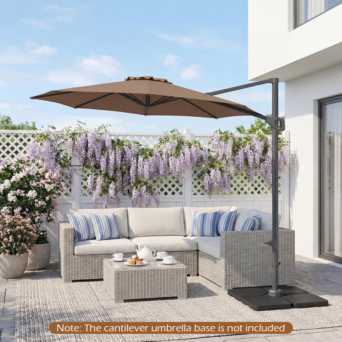 10 Feet Patio Cantilever Umbrella with Easy Tilt Adjustment-Brown view 3