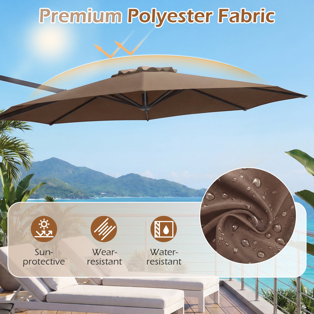 10 Feet Patio Cantilever Umbrella with Easy Tilt Adjustment-Brown view 7