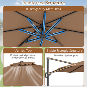 10 Feet Patio Cantilever Umbrella with Easy Tilt Adjustment-Brown view 8
