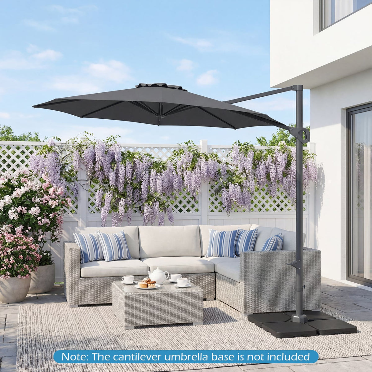 10 Feet Patio Cantilever Umbrella with Easy Tilt Adjustment-Gray view 2