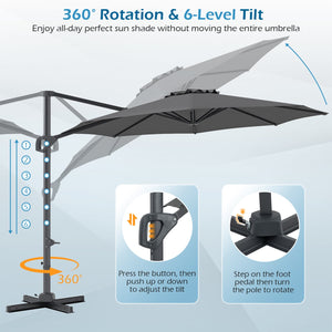 10 Feet Patio Cantilever Umbrella with Easy Tilt Adjustment-Gray view 9