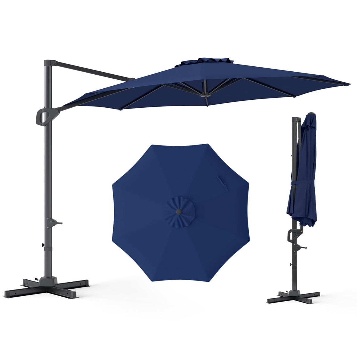 10 Feet Patio Cantilever Umbrella with Easy Tilt Adjustment-Navy view 4