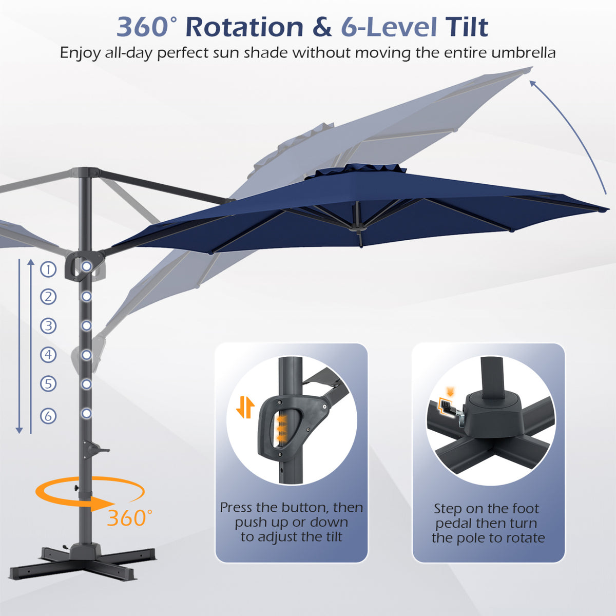 10 Feet Patio Cantilever Umbrella with Easy Tilt Adjustment-Navy view 9