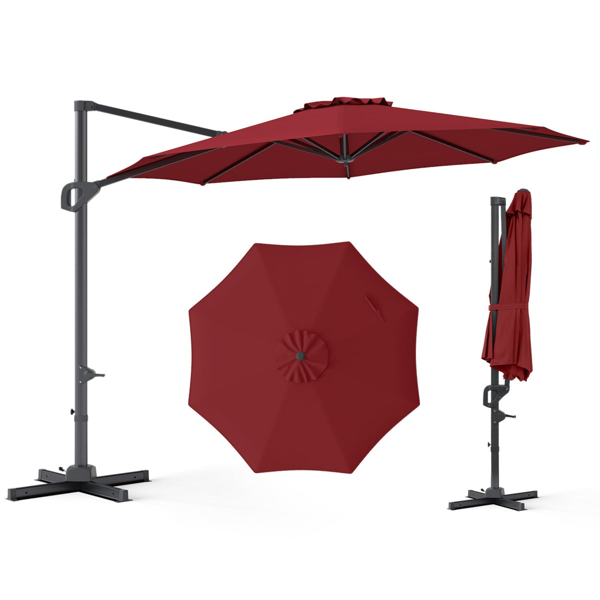 10 Feet Patio Cantilever Umbrella with Easy Tilt Adjustment-Wine view 4