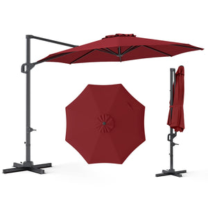10 Feet Patio Cantilever Umbrella with Easy Tilt Adjustment-Wine view 4