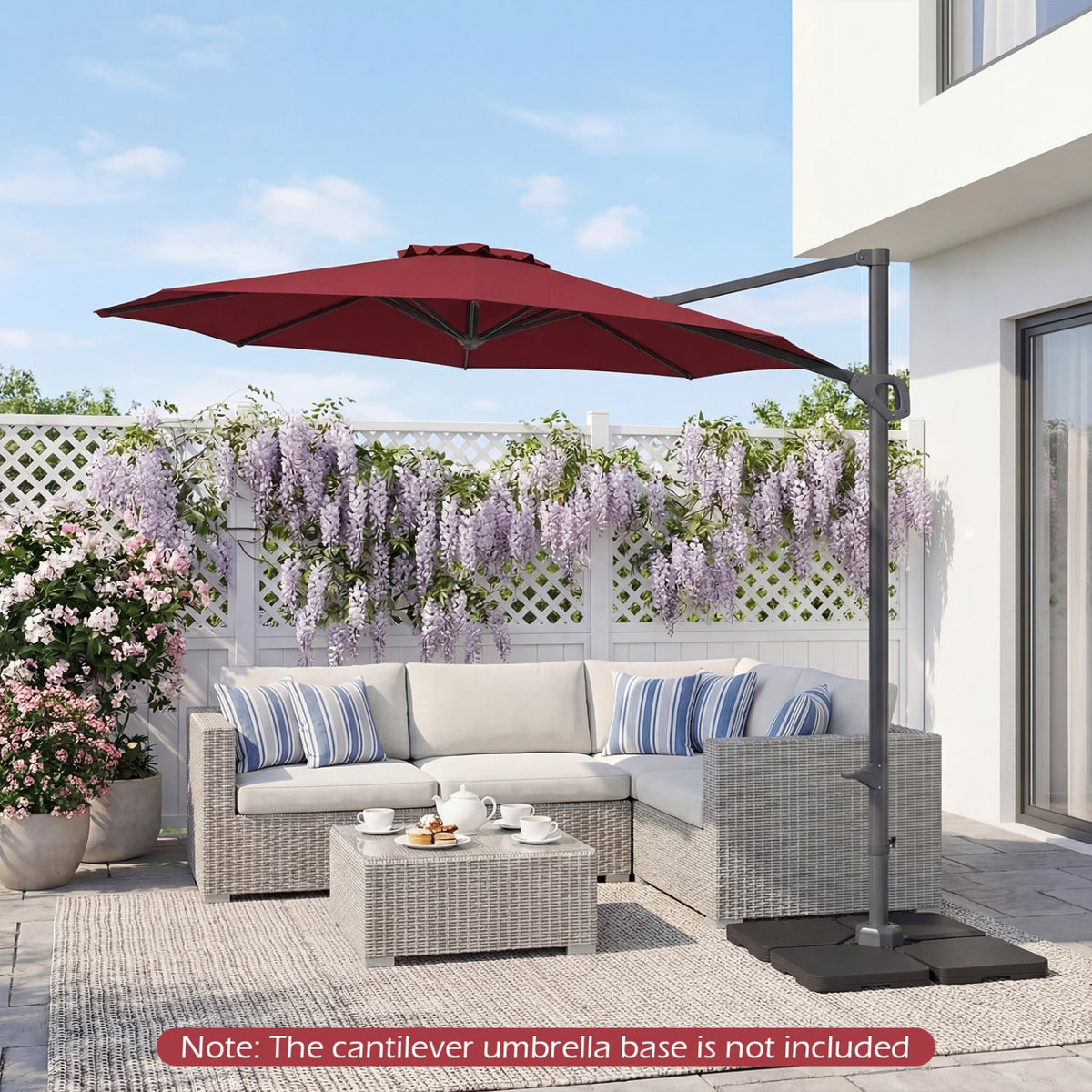10 Feet Patio Cantilever Umbrella with Easy Tilt Adjustment-Wine view 2