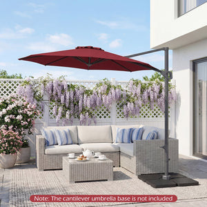 10 Feet Patio Cantilever Umbrella with Easy Tilt Adjustment-Wine view 2