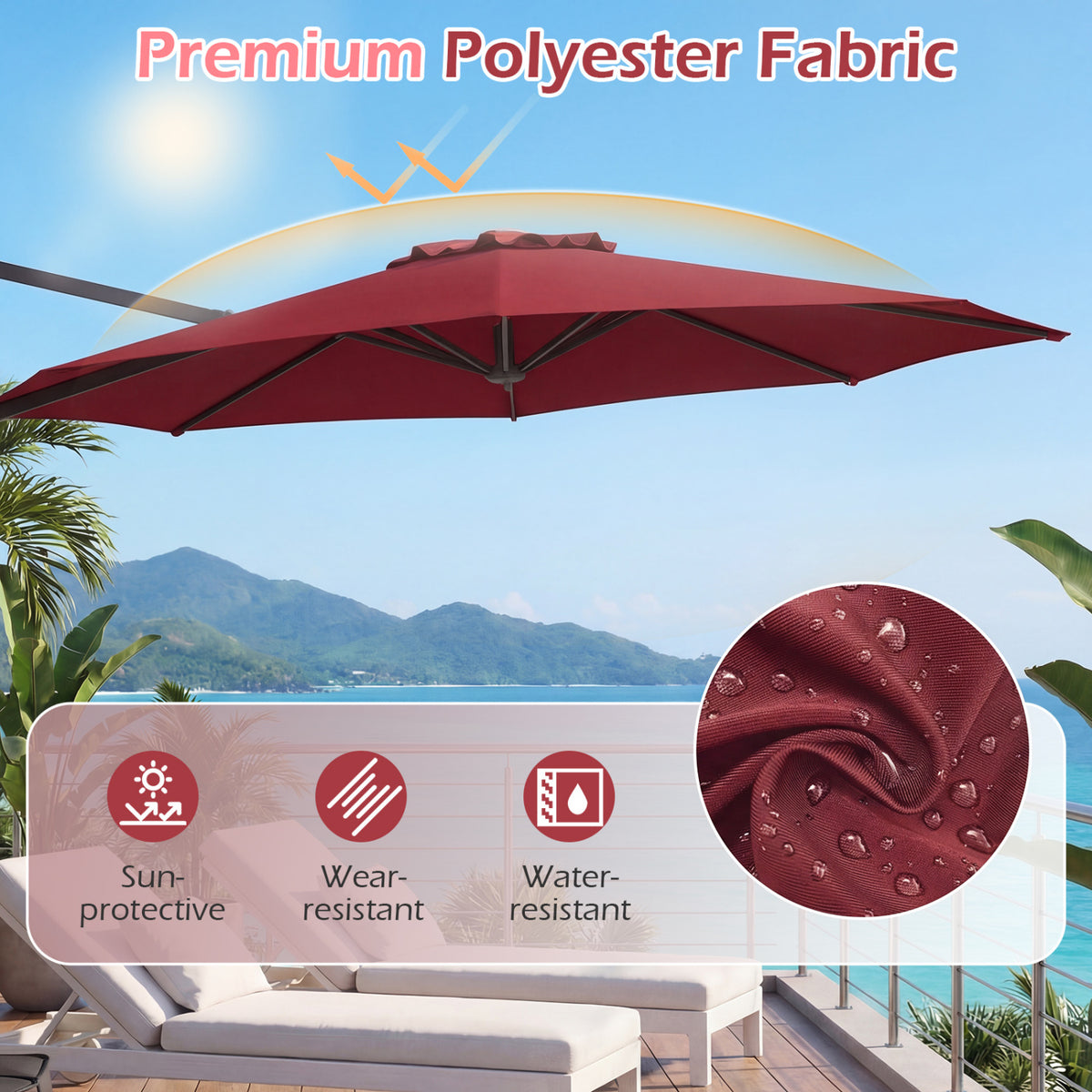 10 Feet Patio Cantilever Umbrella with Easy Tilt Adjustment-Wine view 7