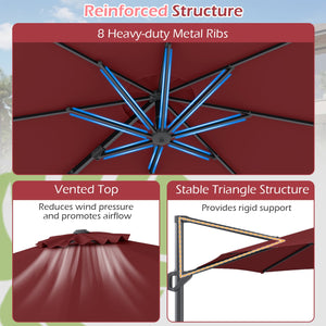 10 Feet Patio Cantilever Umbrella with Easy Tilt Adjustment-Wine view 8