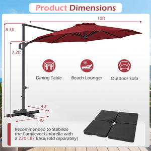 10 Feet Patio Cantilever Umbrella with Easy Tilt Adjustment-Wine view 5
