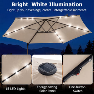 10 Feet Patio Cantilever Umbrella with Solar LED Lights-Beige view 6