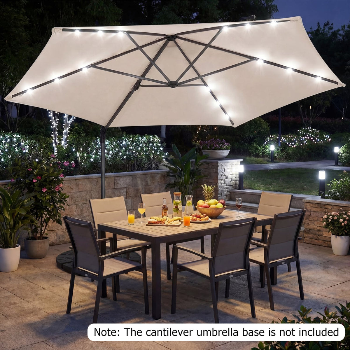 10 Feet Patio Cantilever Umbrella with Solar LED Lights-Beige view 2