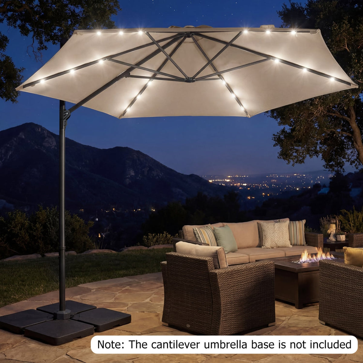 10 Feet Patio Cantilever Umbrella with Solar LED Lights-Beige view 5