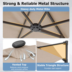 10 Feet Patio Cantilever Umbrella with Solar LED Lights-Beige view 8