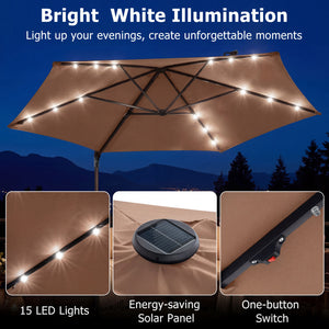 10 Feet Patio Cantilever Umbrella with Solar LED Lights-Tan view 7