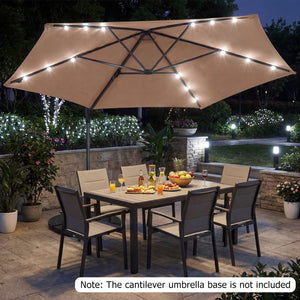 10 Feet Patio Cantilever Umbrella with Solar LED Lights-Tan view 2
