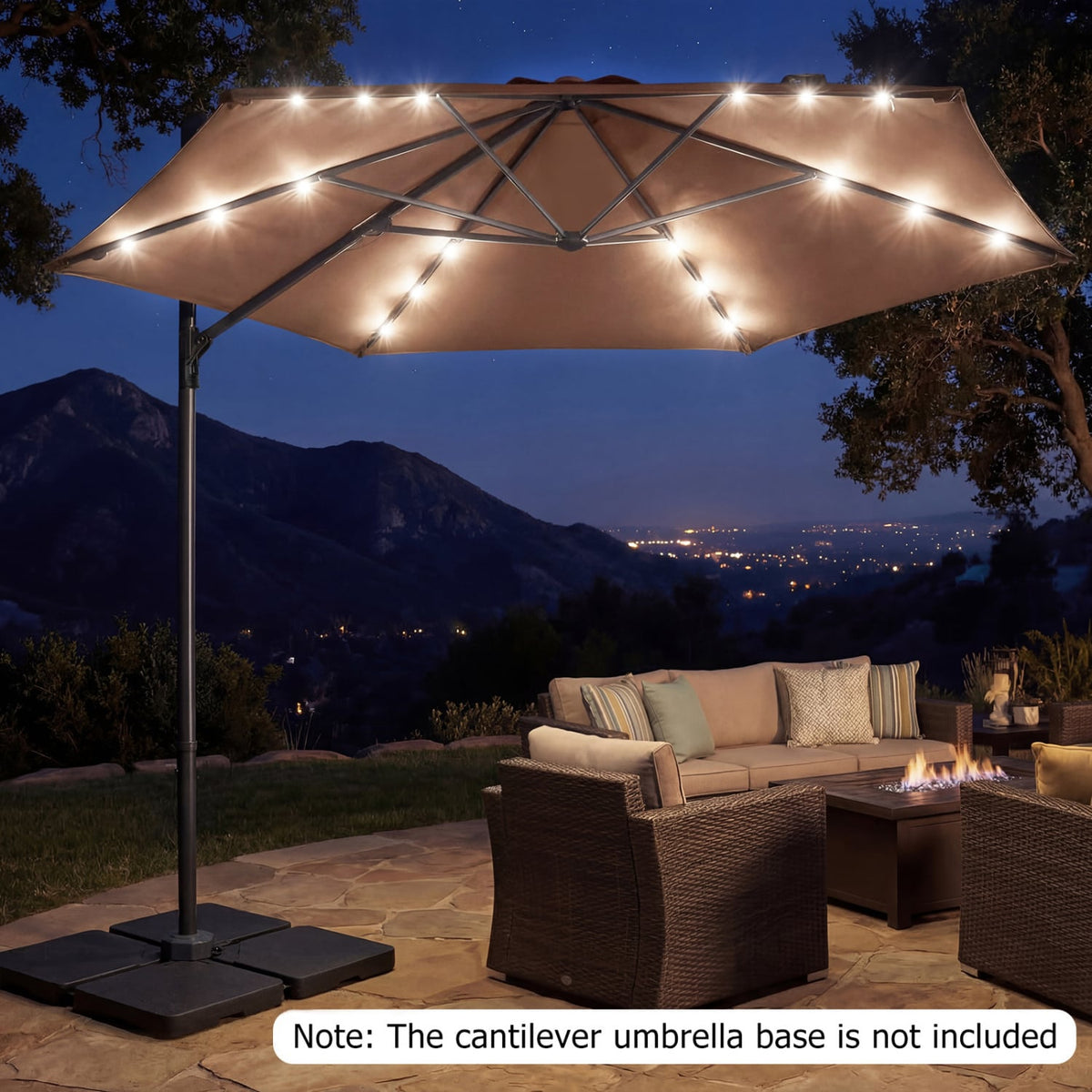 10 Feet Patio Cantilever Umbrella with Solar LED Lights-Tan view 3
