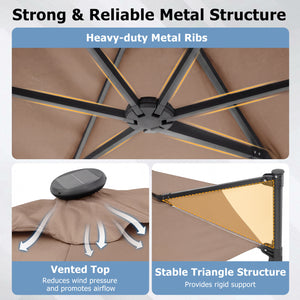 10 Feet Patio Cantilever Umbrella with Solar LED Lights-Tan view 8
