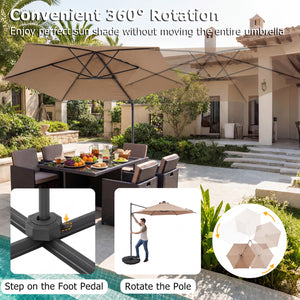 10 Feet Patio Cantilever Umbrella with Solar LED Lights-Tan view 9