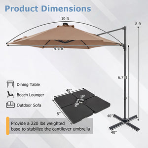 10 Feet Patio Cantilever Umbrella with Solar LED Lights-Tan view 5