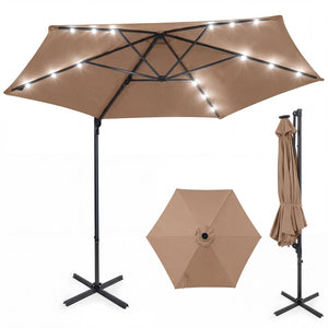 10 Feet Patio Cantilever Umbrella with Solar LED Lights-Tan view 4