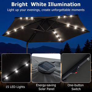 10 Feet Patio Cantilever Umbrella with Solar LED Lights-Gray view 7
