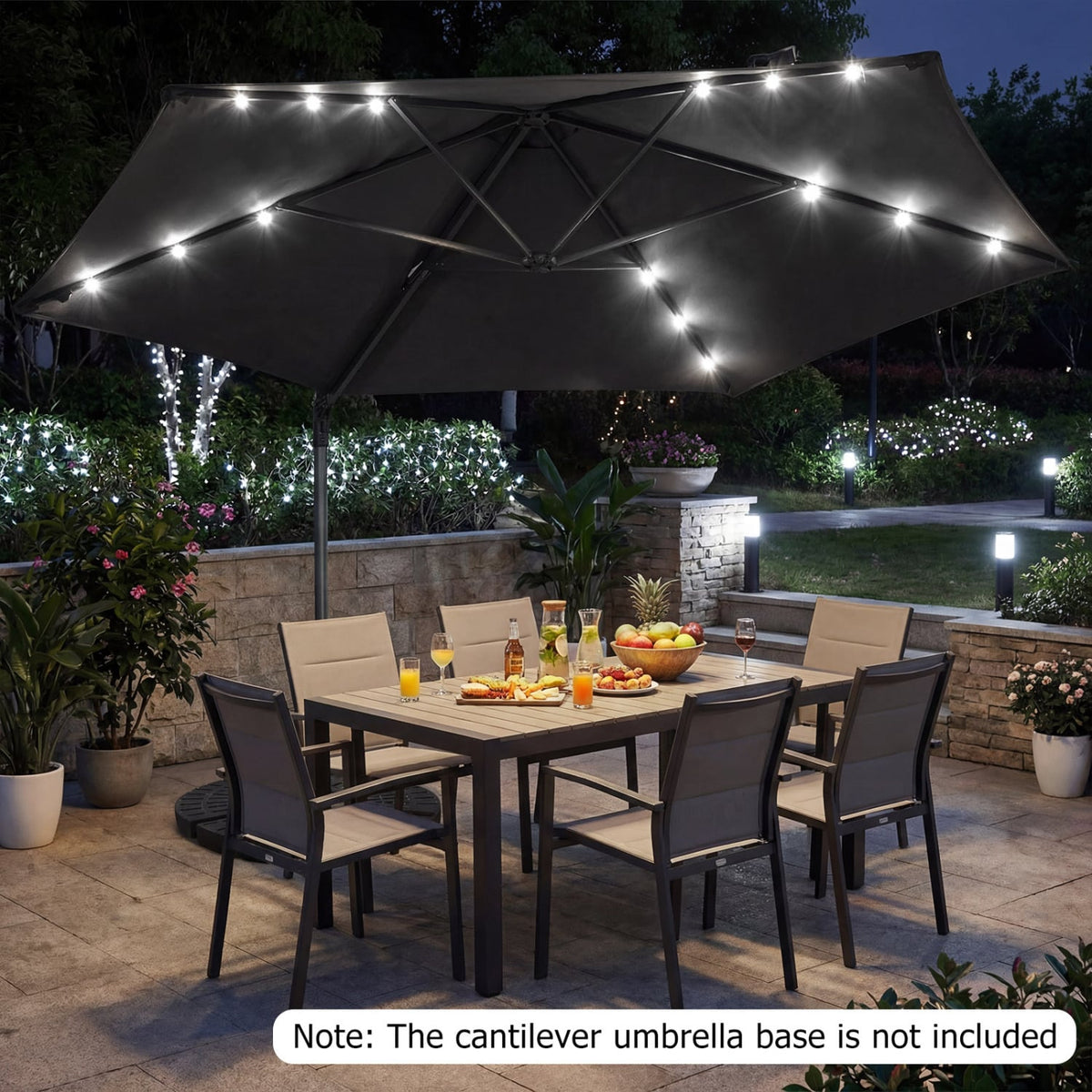 10 Feet Patio Cantilever Umbrella with Solar LED Lights-Gray view 2