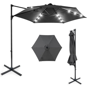 10 Feet Patio Cantilever Umbrella with Solar LED Lights-Gray view 4