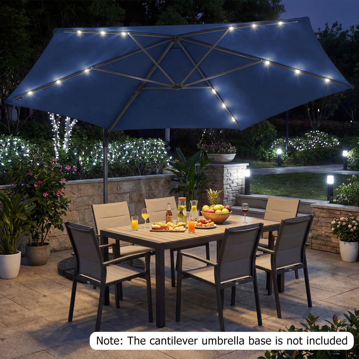 10 Feet Patio Cantilever Umbrella with Solar LED Lights-Navy view 2